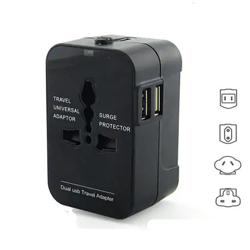 Worldwide Power Adapter and Travel Charger with Dual USB ports that works in 150 countries