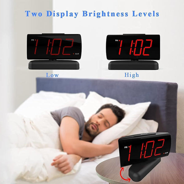 GING YHAU Alarm Clock Large Digital Rotating Base, 2-level Brightness Digital Clock Bedroom, Bedside Alarm Clock, Format Socket Power Supply