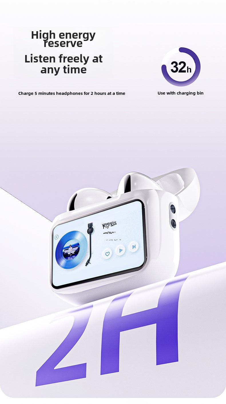 Wireless Bluetooth 5.4 Headphones, ENC Smart LCD Display Noise Reduction Smart Sports Waterproof Sweatproof Long-lasting Headphones-Blanco