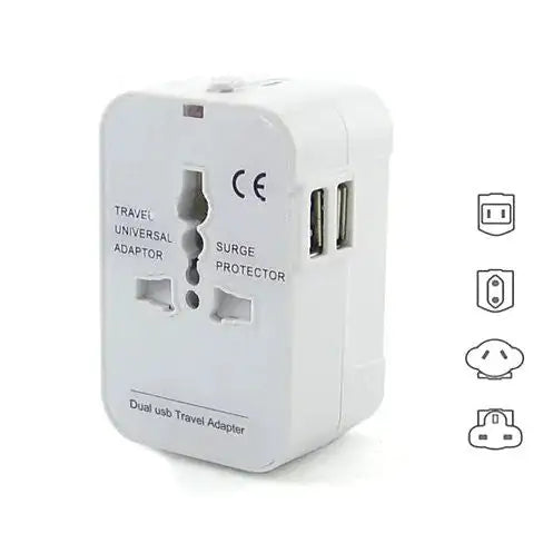 Worldwide Power Adapter and Travel Charger with Dual USB ports that works in 150 countries